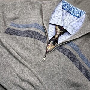 Banana Republic 1/4 Zip Sweater Mens XL Tall Merino Wool Gray Italian Yarn